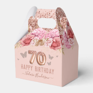Floral Butterflies Pink Happy 70th Birthday Favour Box