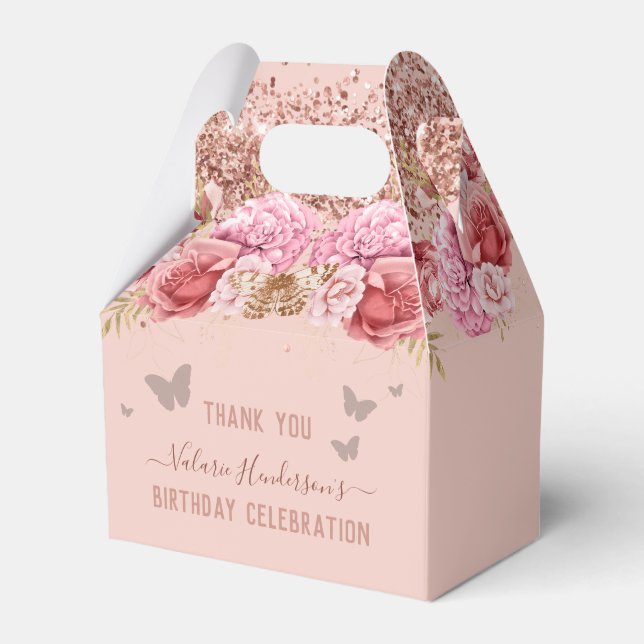 Floral Butterflies Pink Happy Birthday Favour Box (Front Side)