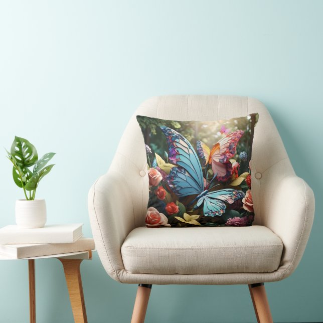 Floral Butterflies Throw Pillow (Chair)