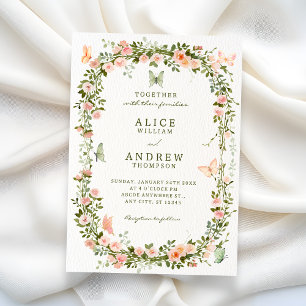 Floral butterflies wedding invitation