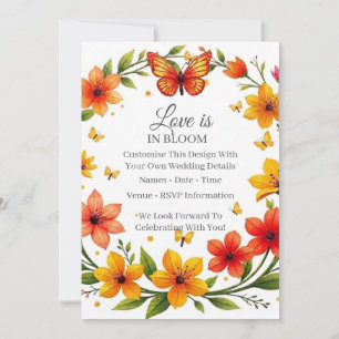 Floral Butterflies Wreath Wedding Custom Text Invitation