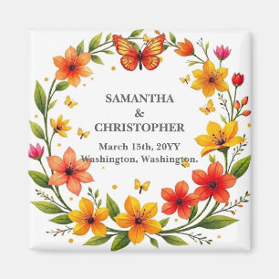 Floral Butterflies Wreath Wedding Custom Text Magnet
