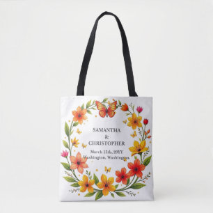 Floral Butterflies Wreath Wedding Custom Text Tote Bag