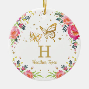 Floral Butterfly 1st First Christmas Photo Ceramic Tree Decoration