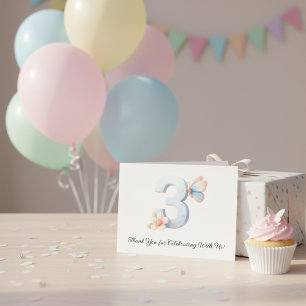 Floral Butterfly 3rd Birthday Whimsical Spring  Thank You Card
