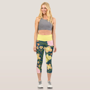 Floral, Butterfly And Glamour Seamless Elegant Capri Leggings