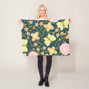 Floral, Butterfly And Glamour Seamless Elegant  Fleece Blanket