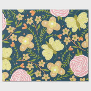 Floral, Butterfly And Glamour Seamless Elegant Wrapping Paper