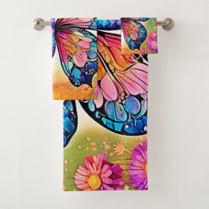 Floral Butterfly Art Design Bath Towel Set