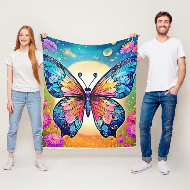 Floral Butterfly Art Design Fleece Blanket (In Situ)