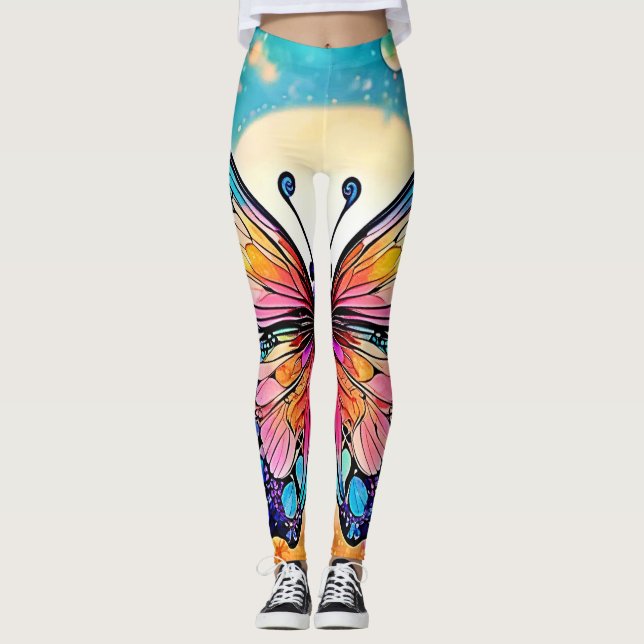 Floral Butterfly Art Design Leggings (Front)