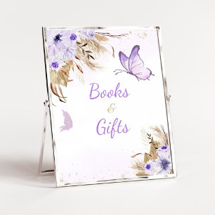 Floral Butterfly Baby Shower Books and Gifts Sign