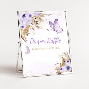 Floral Butterfly Baby Shower Diaper Raffle Sign