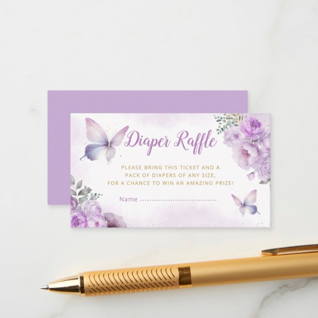 Floral Butterfly Baby Shower Diaper Raffle Ticket Enclosure Card (Front/Back In Situ)