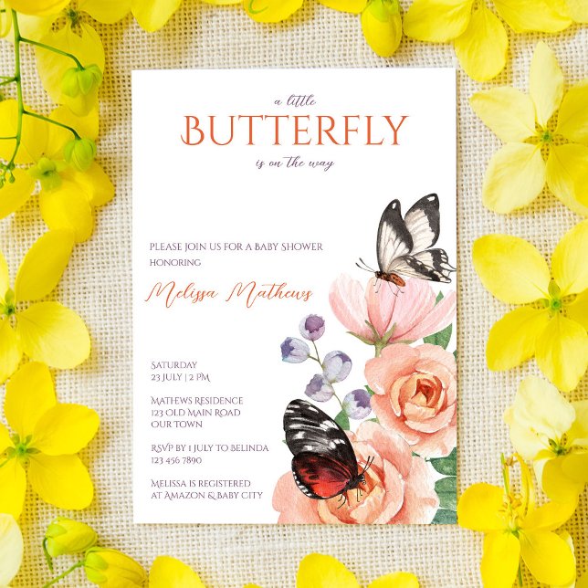 Floral butterfly baby shower invitation (Creator Uploaded)