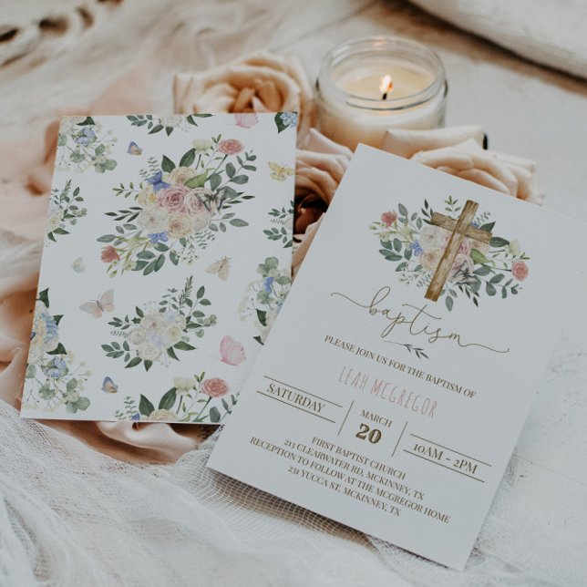 Floral Butterfly Baptism Invitation (Creator Uploaded)