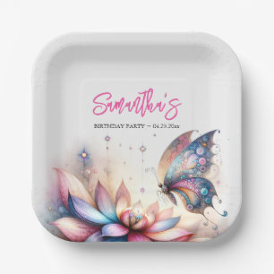 Floral Butterfly Birthday Disposable Paper Plate
