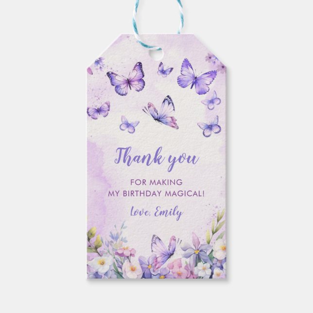 Floral Butterfly Birthday Gift Tags (Front)