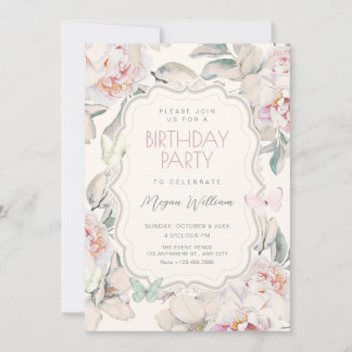 Floral butterfly birthday invitation