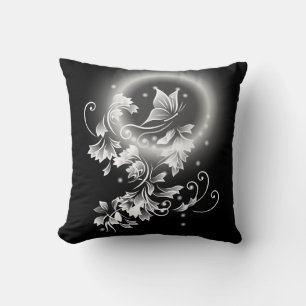 Floral Butterfly Black And White Fantasy Cushion