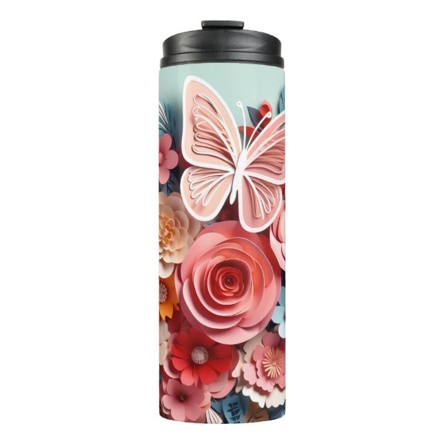 Floral & Butterfly - Blue - Slim Thermal Tumbler (Front)