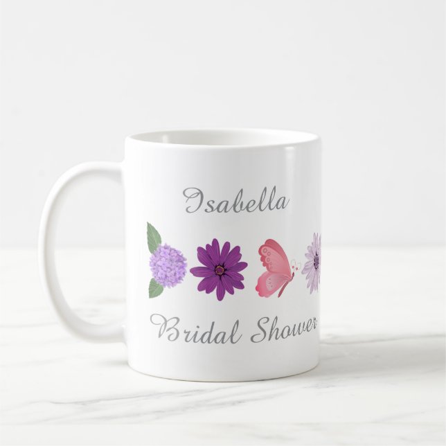  Floral & Butterfly Bridal Shower, Custom Name  Coffee Mug (Left)