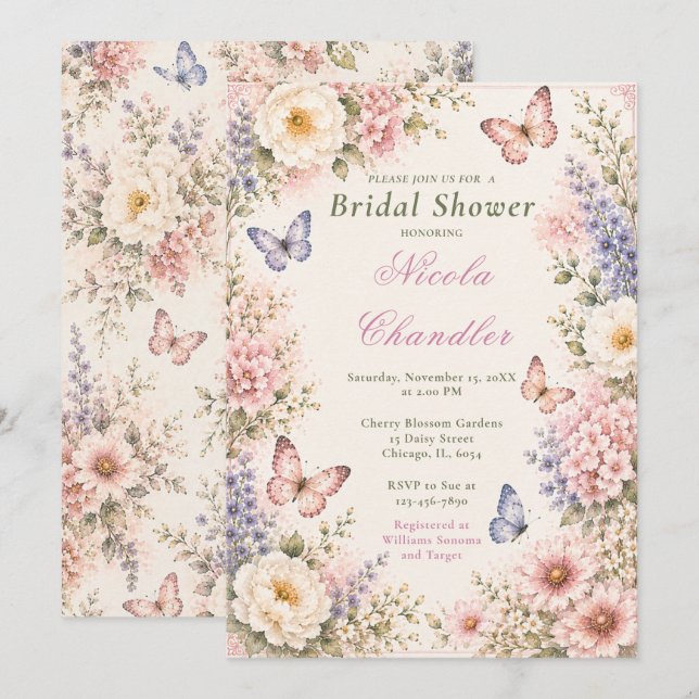 Floral Butterfly Bridal Shower Invitation (Front/Back)