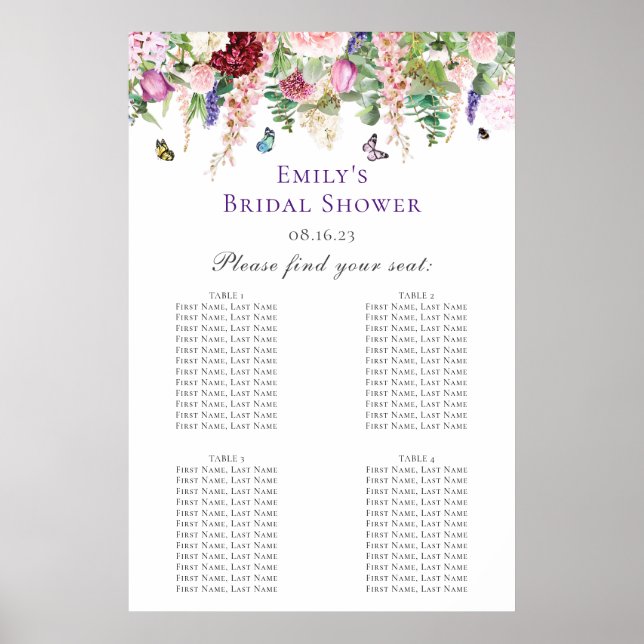 Floral & Butterfly Bridal Shower Seating Chart (Front)