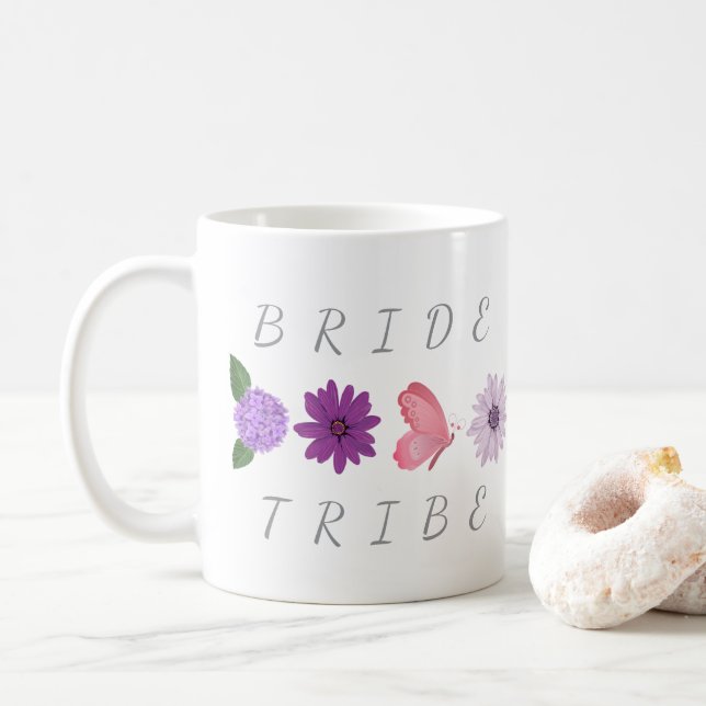 Floral Butterfly Bride Tribe, Bridal Shower Party Coffee Mug (With Donut)