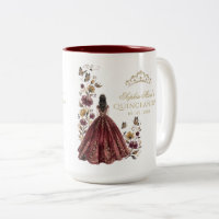 Floral Butterfly Burgundy Gold Tiara Quinceañera