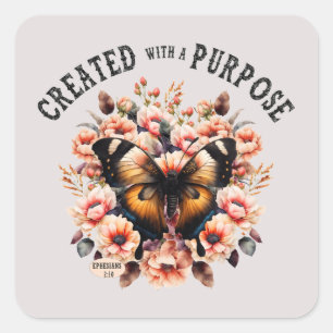 Floral Butterfly Christian Created With A Purpose Square Sticker