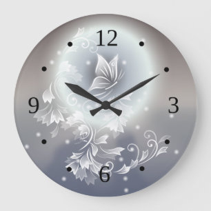 Floral Butterfly Dusty Blue Fantasy Large Clock