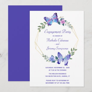 Floral Butterfly Engagement Party Blue Butterflies Invitation