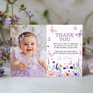 Floral Butterfly Garden Birthday Party Photo Thank You Card