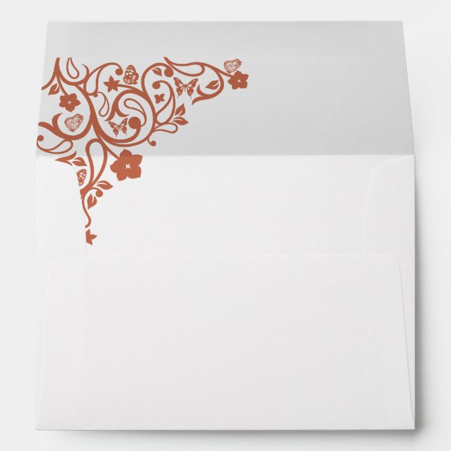Floral Butterfly Garden Terracotta Boho Wedding Envelope (Back (Bottom))
