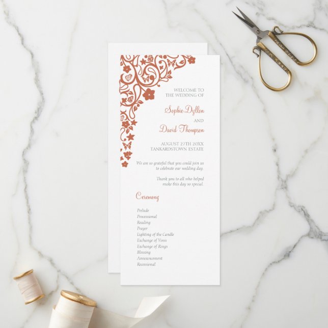 Floral Butterfly Garden Terracotta Boho Wedding Programme (Front/Back In Situ)