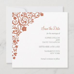 Floral Butterfly Garden Terracotta Square Wedding Save The Date