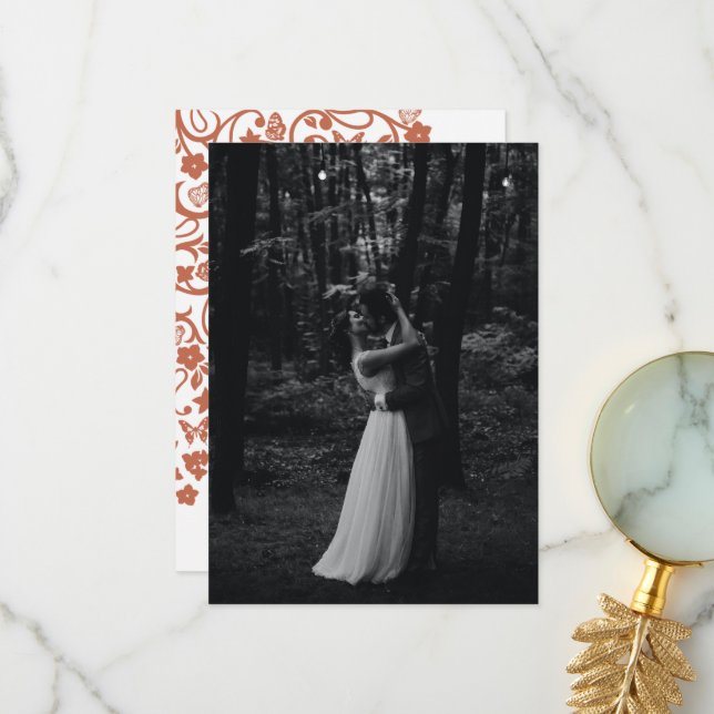 Floral Butterfly Garden Terracotta Wedding Photo  Thank You Card (Front/Back In Situ)