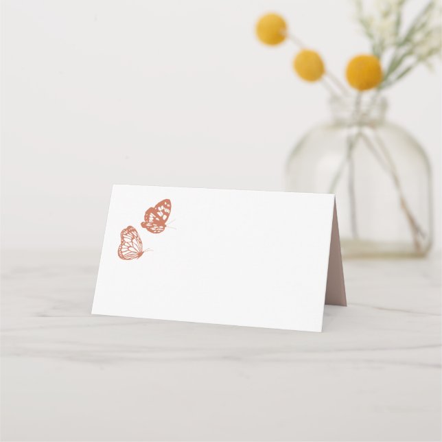 Floral Butterfly Garden Terracotta Wedding Place Card (Front)