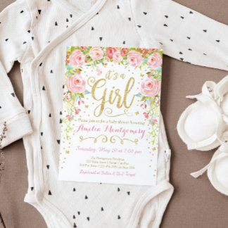 Floral Butterfly Girl Baby Shower Invitation
