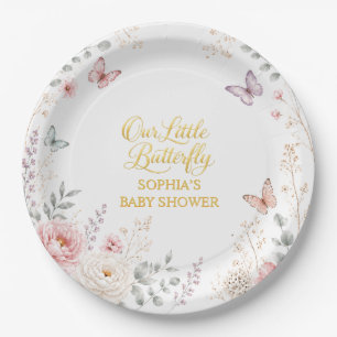 Floral Butterfly Girl Baby Shower Paper Plate