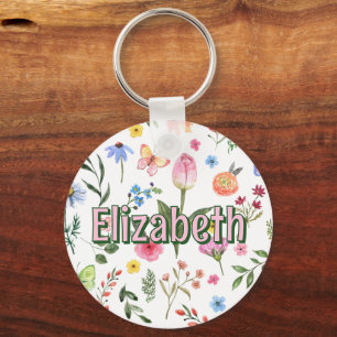 Floral Butterfly Girl Personalised School Bag Tag Key Ring