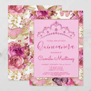 Floral Butterfly Girly Pattern Quinceanera Party Invitation