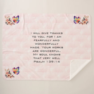 Floral Butterfly Gratitude Bible Verse Sherpa Blanket
