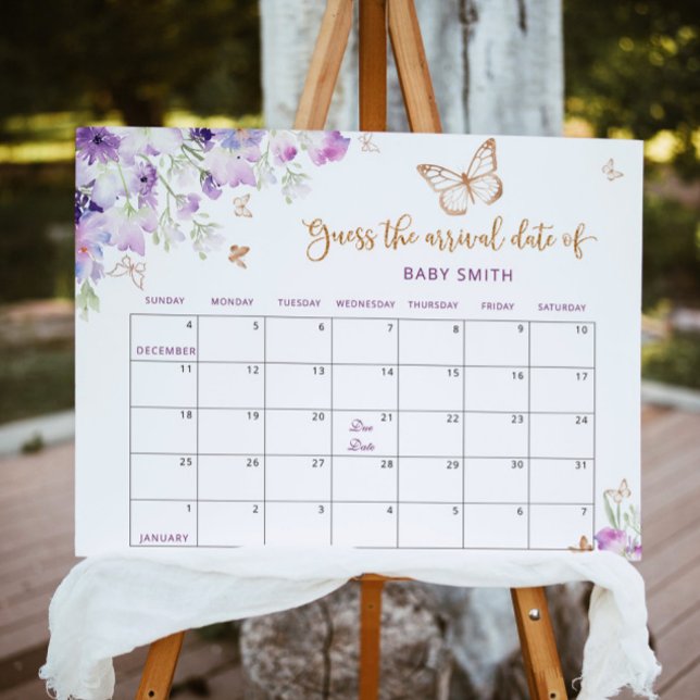 Floral butterfly Guess the due Date calendar Poster (Creator Uploaded)