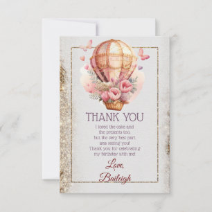 Floral Butterfly Hot Air Balloon Birthday Thank You Card