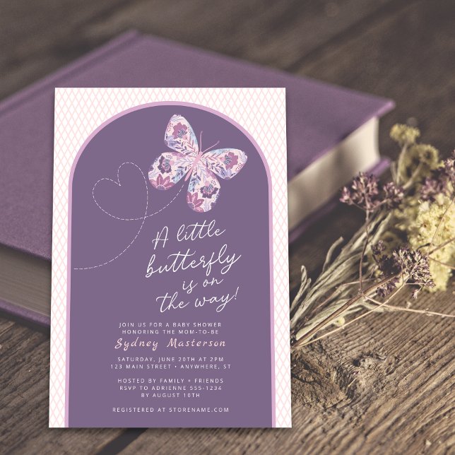 Floral Butterfly in Flight Baby Shower Invitation (Shown on a 5" x 7" card)