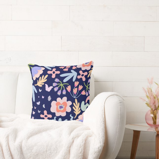 Floral & Butterfly In Spring Throw Pillow (Couch)