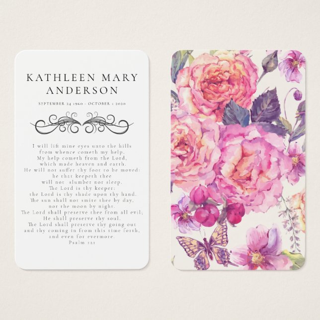 Floral Butterfly Memorial Card (Front & Back)