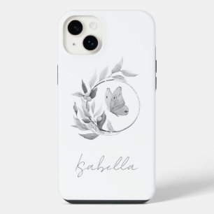 Floral Butterfly Monochrome Simple Stylish Name iPhone 14 Plus Case